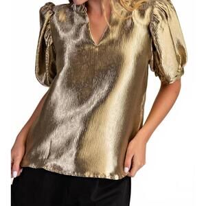NWT Glam Gold Puff Sleeve Blouse